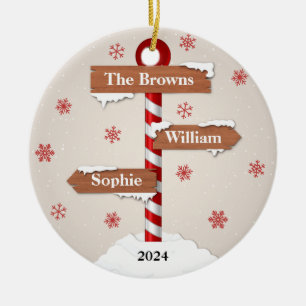 Personalised North Pole with 3 Customisable Signs Ceramic Tree Decoration