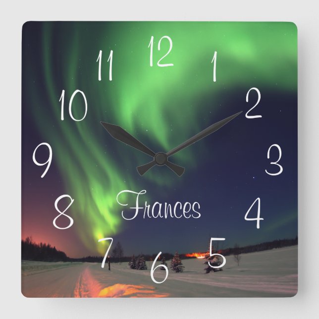 Personalised Northern Lights Alaskan Photo Square Wall Clock (Front)