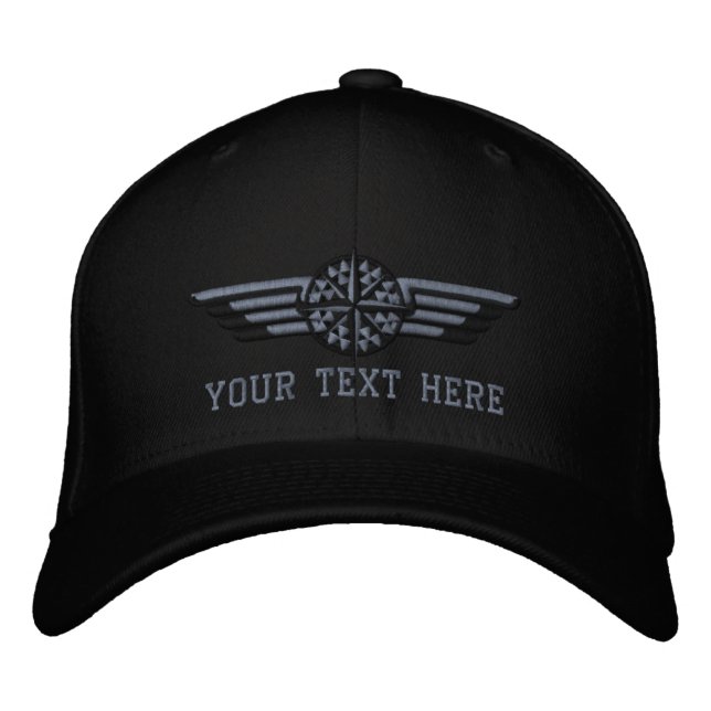 Personalised Northern Star Compass Pilot Wings Embroidered Hat (Front)