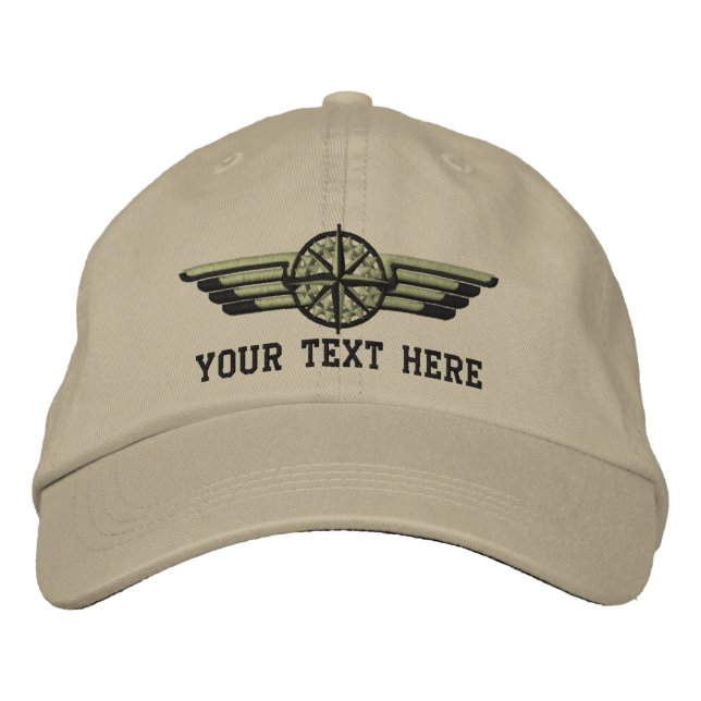 Personalised Northern Star Compass Pilot Wings Embroidered Hat (Front)