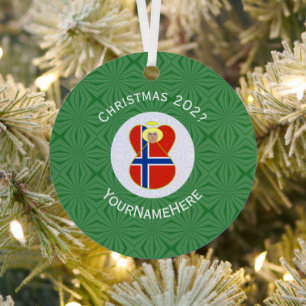 Personalised Norwegian Angel Christmas Flag Metal Tree Decoration