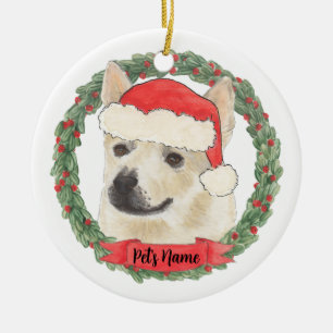 Personalised Norwegian Buhund Dog Christmas Ceramic Tree Decoration
