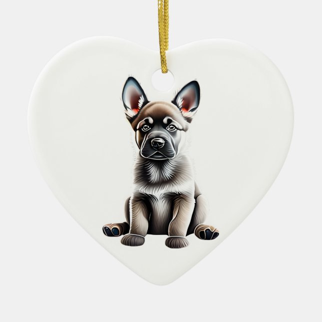 Personalised Norwegian Elkhound Puppy Ceramic Tree Decoration (Front)