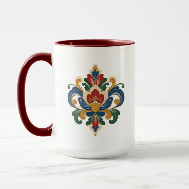 Personalised Norwegian Rosemaling Folk Art Mug (Left)