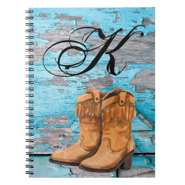 Personalised Note Book Blue Wood Barn Door Boots C (Front)