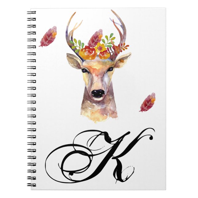 Personalised Note Book boho deer Buck head Brownin (Front)