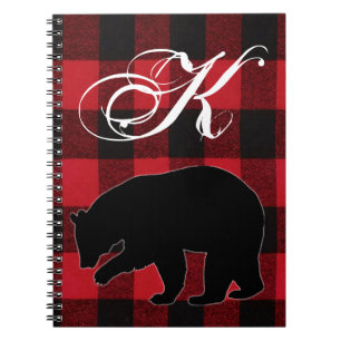 Personalised Note Book Red Buffalo Plaid Bear Blac