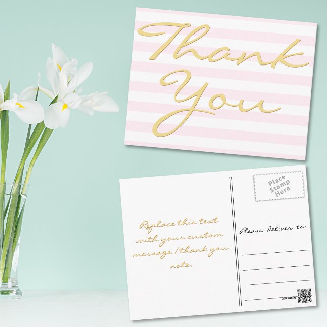 Personalised Note Modern Elegant Stripes Thank You Postcard (Personalized Note Modern Elegant Stripes Thank You Postcard)