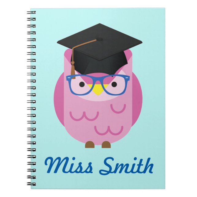Personalised Notebook Any Name Pink Owl Teacher (Front)
