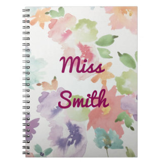 Personalised Notebook Any Name Watercolour Flowers