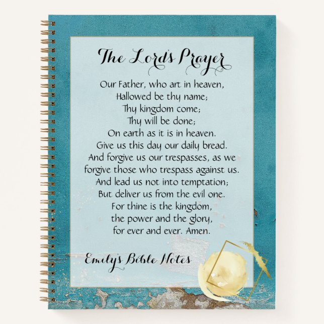 Personalised Notebook containing the Lord's Prayer (Front)