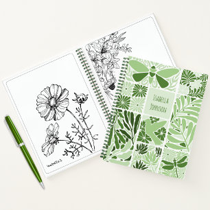 Personalised Notebook with Organic Green Patterns