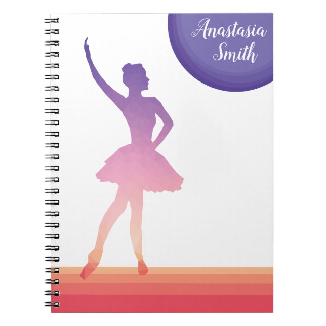 Personalised notepad ballerina  silhouette dancing spiral notebook (Front)