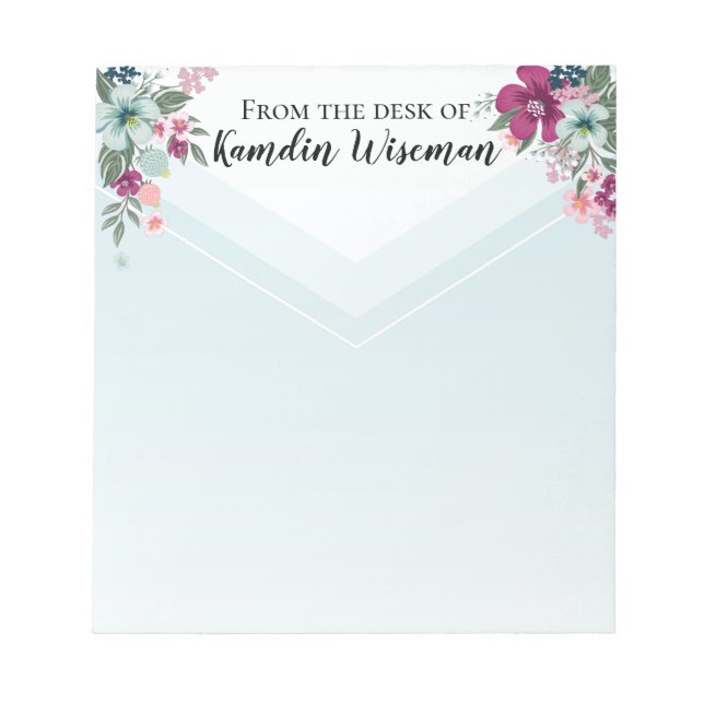 Personalised Notepad Tropical Flowers on Blue Ombr (Front)
