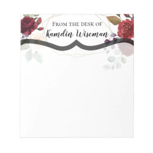 Personalised Notepad White Roses Gold Geometric