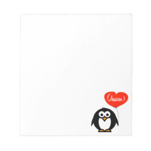 Personalised notepads penguin with red balloon