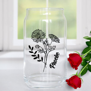 Personalised November Birth Flower Chrysanthemum Can Glass