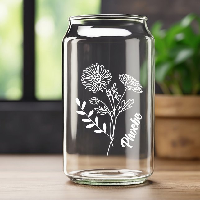 Personalised November Birth Flower Chrysanthemum W Can Glass (Creator Uploaded)