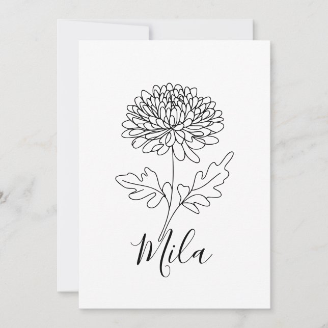 Personalised November Chrysanthemum Birth Flower  Invitation (Front)