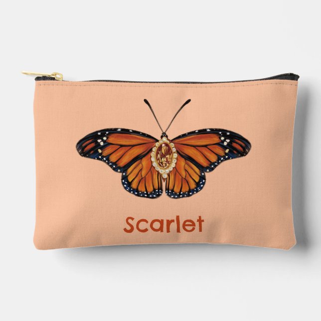 Personalised November Citrine Monarch Butterfly Accessory Pouch (Front)