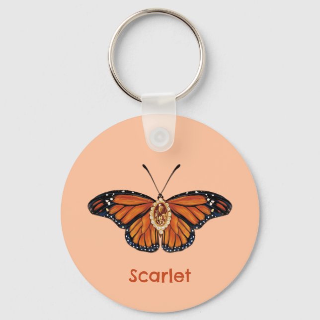 Personalised November Citrine Monarch Butterfly Key Ring (Front)