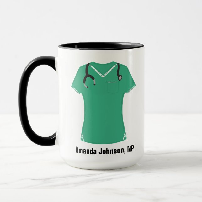 Personalised NP Nurse Practitioner Aqua Scrubs Mug (Left)