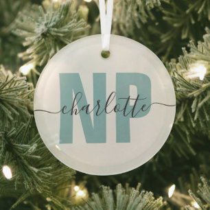 Personalised NP Nurse Practitioner Graduation Chic Glass Tree Decoration