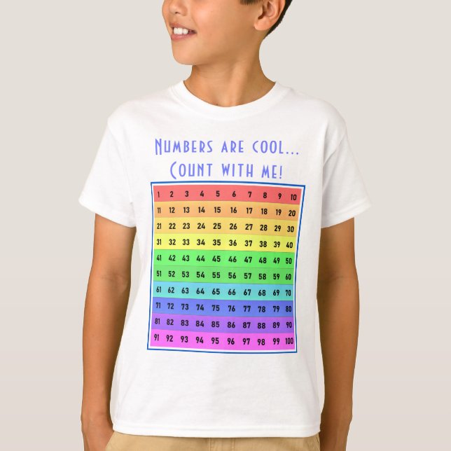Personalised "Numbers are cool!" 1-100 Chart Blue T-Shirt (Front)