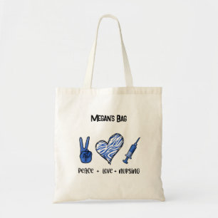 Personalised Nurse Bag-Peace, Love, & Nursing Tote Bag