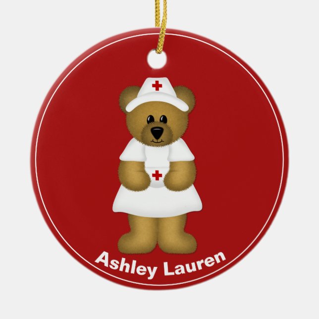 Personalised Nurse Bear Christmas Ornament (Front)
