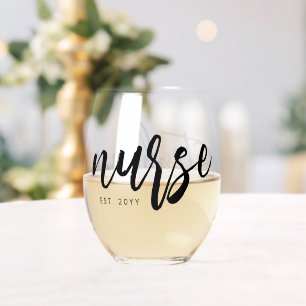 Personalised Nurse Brush Typography RN Graduation Stemless Wine Glass