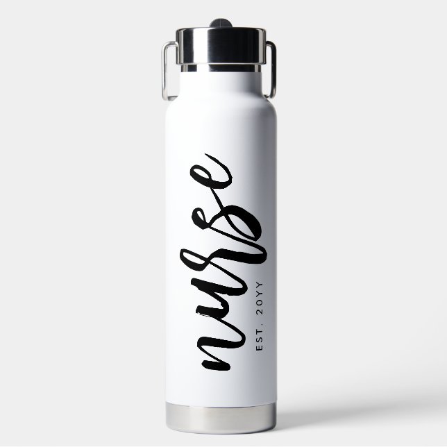 Personalised Nurse Brush Typography RN Graduation Water Bottle (Front)