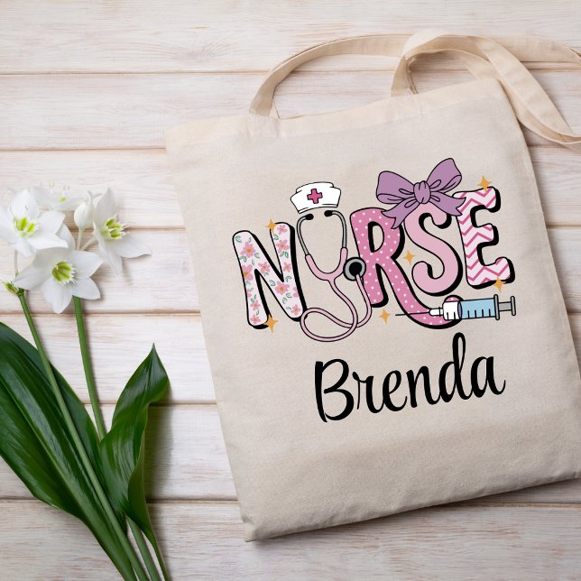 Personalised Nurse Cute Bow Stethoscope Tote Bag (Creator Uploaded)