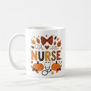Personalised Nurse – Cute Pumpkin & Autumn Leaves Coffee Mug