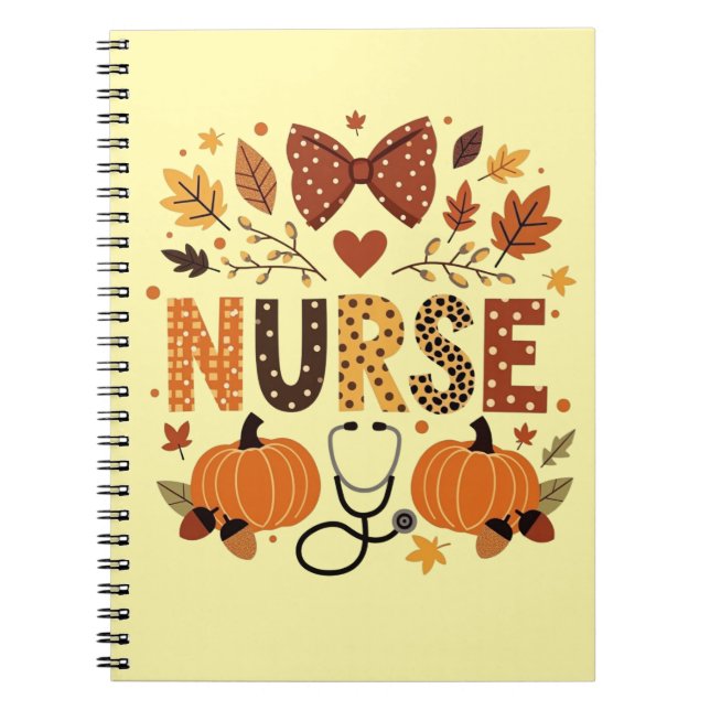 Personalised Nurse – Cute Pumpkin & Autumn Leaves  Notebook (Front)