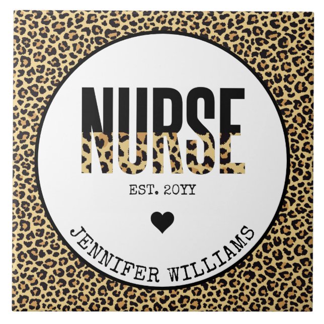 Personalised Nurse Est Cheetah RN Graduation Tile (Front)