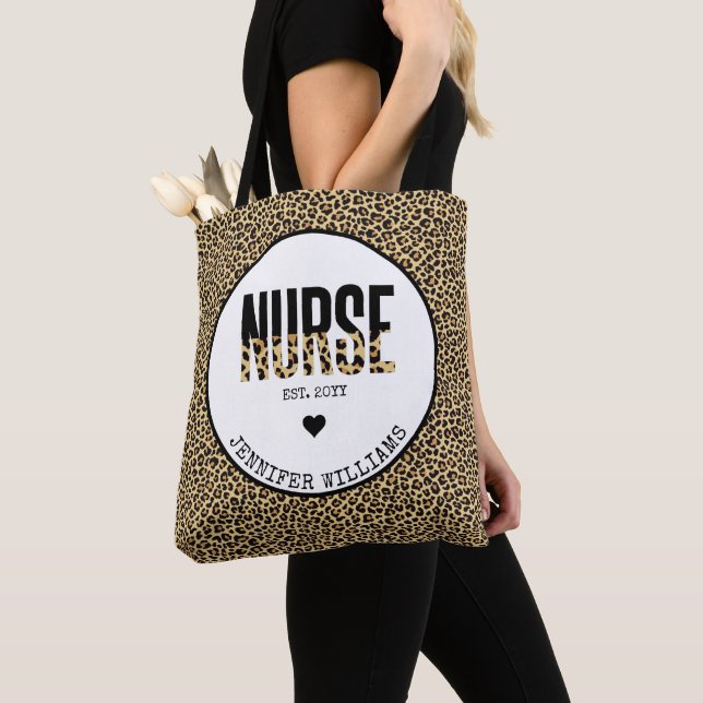 Personalised Nurse Est Cheetah RN Graduation Tote Bag (Close Up)