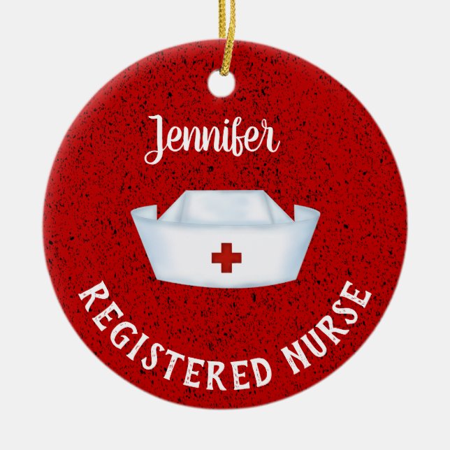 Personalised  Nurse Hat Ceramic Tree Decoration (Front)