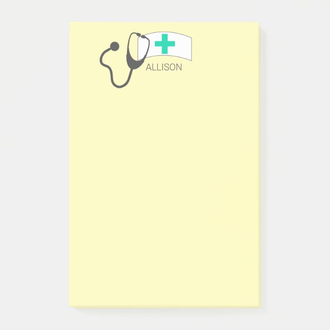 Personalised Nurse Hat Fun Yellow Stethoscope Post-it Notes (Front)