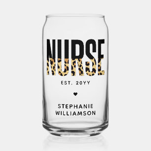 Personalised Nurse Leopard Print RN Graduation Can Glass