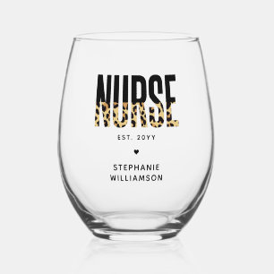 Personalised Nurse Leopard Print RN Graduation Stemless Wine Glass