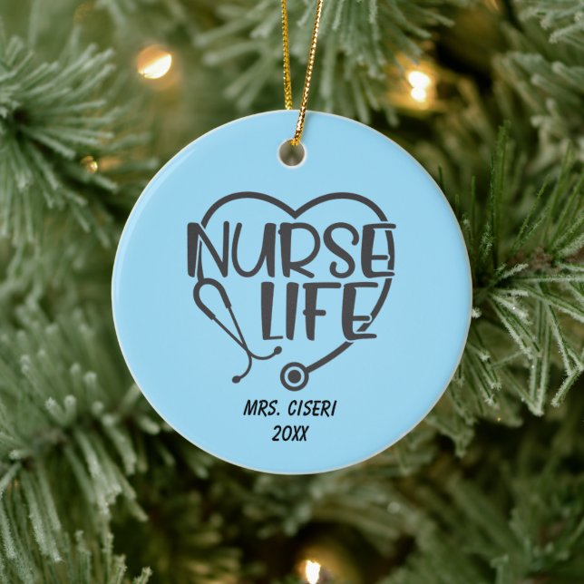 Personalised  Nurse Life With Stethoscope    Ceramic Tree Decoration (Tree)