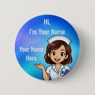 Personalised Nurse Name Badge Blue Gradient Button