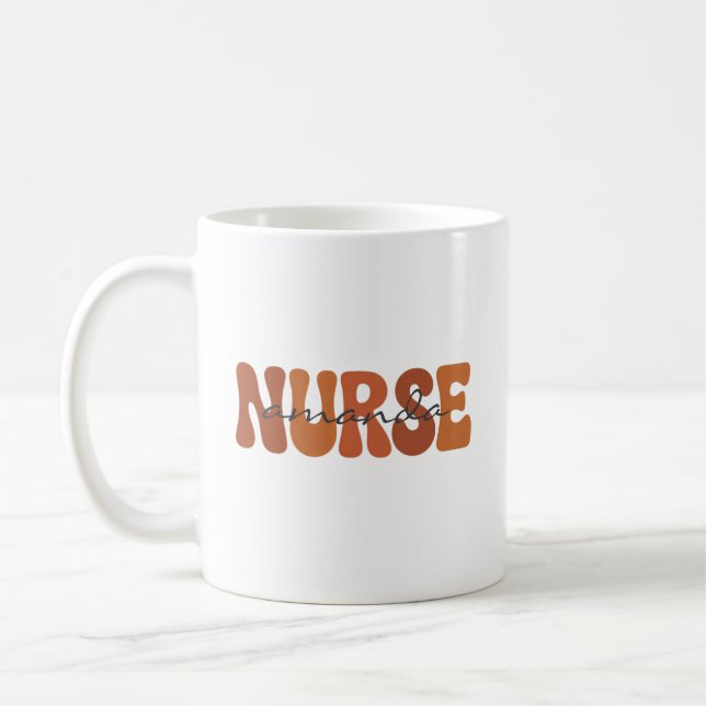 Personalised Nurse Name Retro Wavy Typography Coffee Mug (Left)
