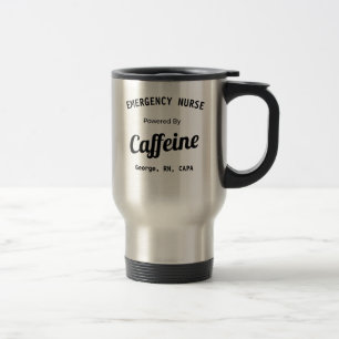 Personalised Nurse Powered by Caffeine Travel Mug