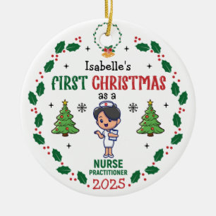 Personalised Nurse Practitioner First Christmas Ceramic Tree Decoration