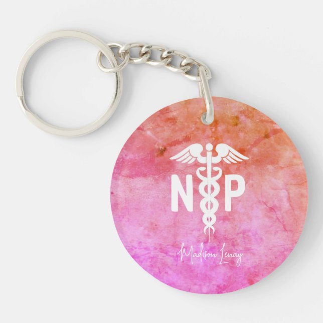 Personalised Nurse Practitioner Pink Medical Key Ring (Front)