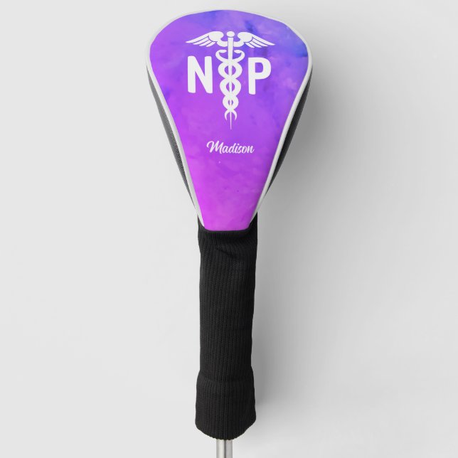 Personalised Nurse Practitioner Purple Pink Custom Golf Head Cover (Front)