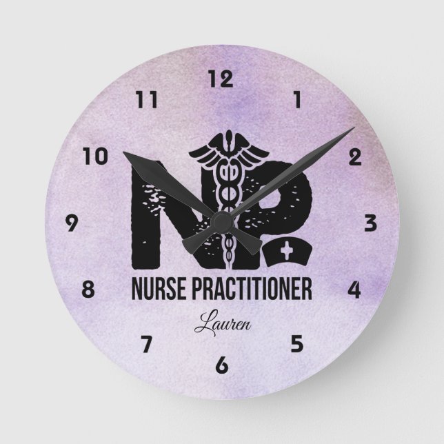 Personalised Nurse Practitioner Purple Round Clock (Front)