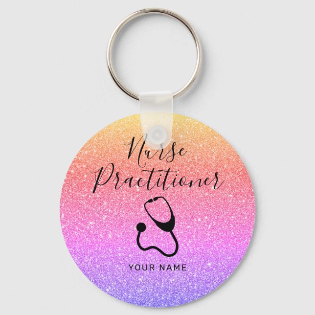 Personalised Nurse Practitioner Rainbow Glitter Key Ring (Front)